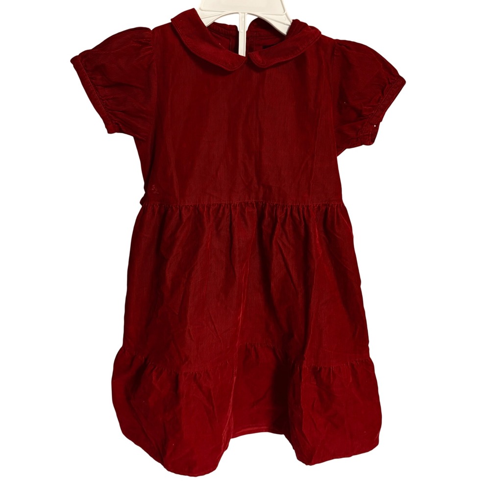 Ralph Lauren Girls Red Corduroy Peter Pan Collar Button Back Dress Size 6X